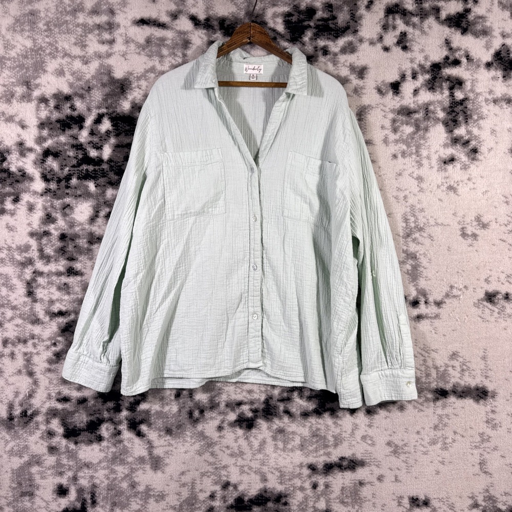 Wonderly Top Womens Size Extra Large Mint Green V-Neck Collared Gauze Poetcore